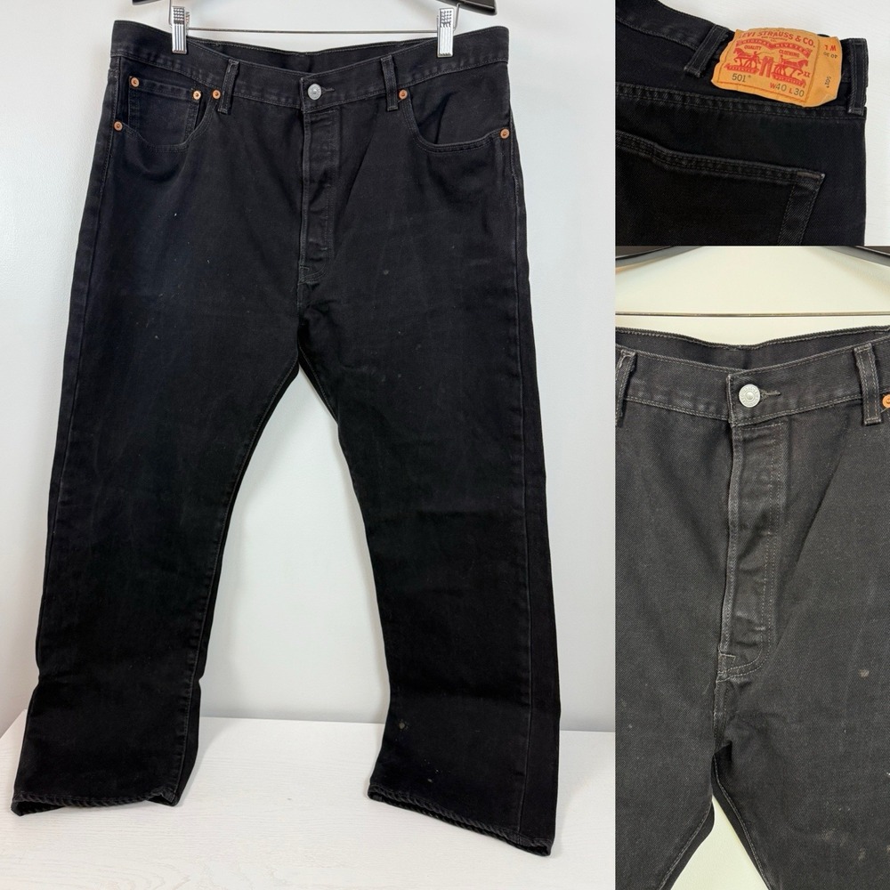 Levi's 501 Men Jeans 40X30 Black Denim Original Fit Straight Leg Button Fly READ